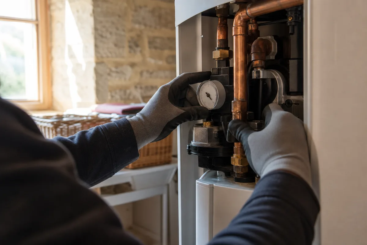 Module hydraulique intérieur d’une pompe à chaleur air-eau vérifié par un chauffagiste